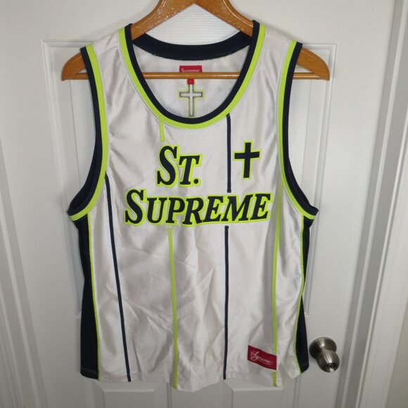 Supreme St. Basketball Jersey Large Men's White Spell Out Logo #10 - Picture 1 of 11